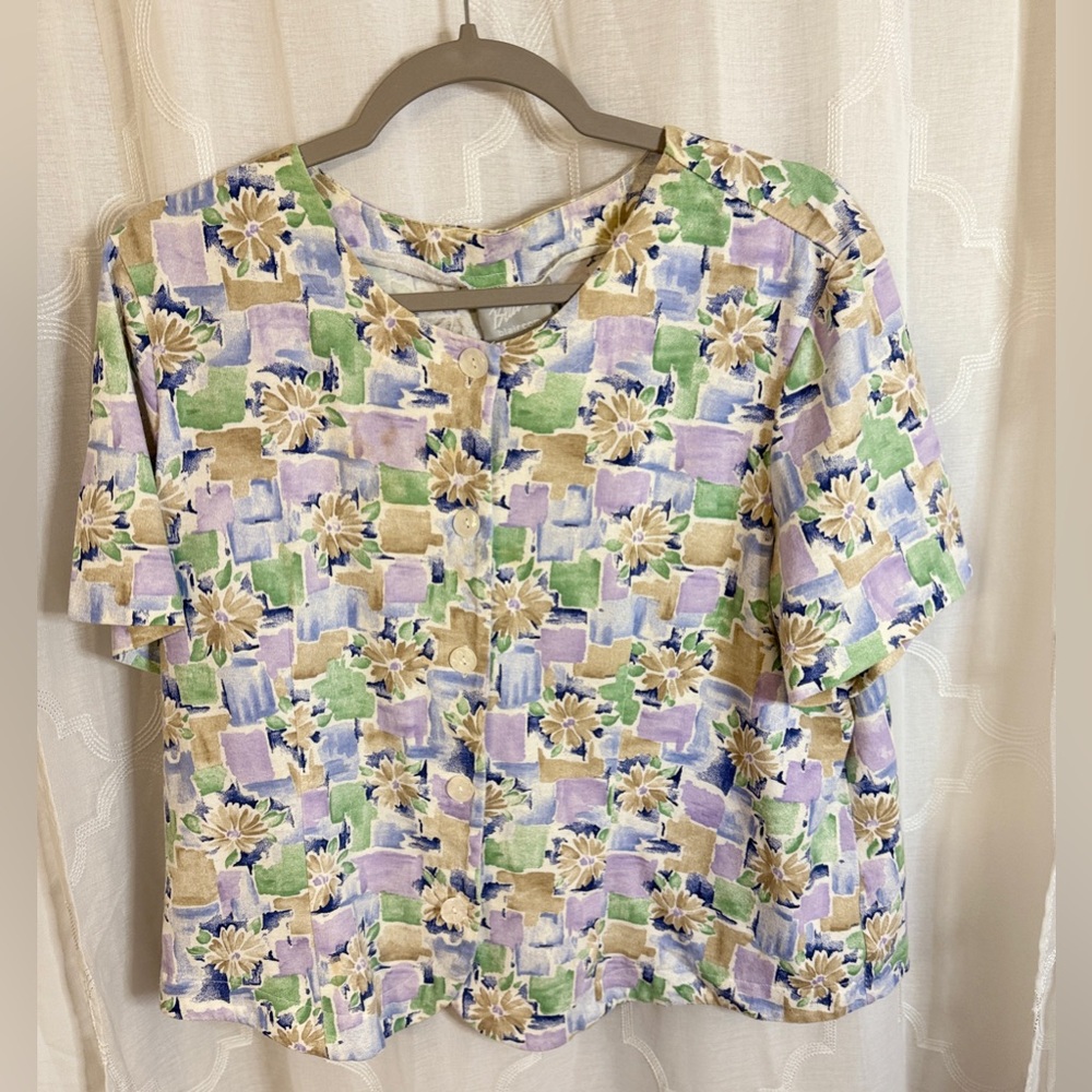 Blair | Multicolor Floral Pastel Button-Down Shirt | Size Large